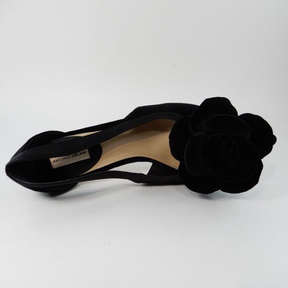 ANTONIO MELANI Ester Velvet Black Rose Flower Heels Pumps Size 6 Pointed Toe NEW - Picture 6 of 13
